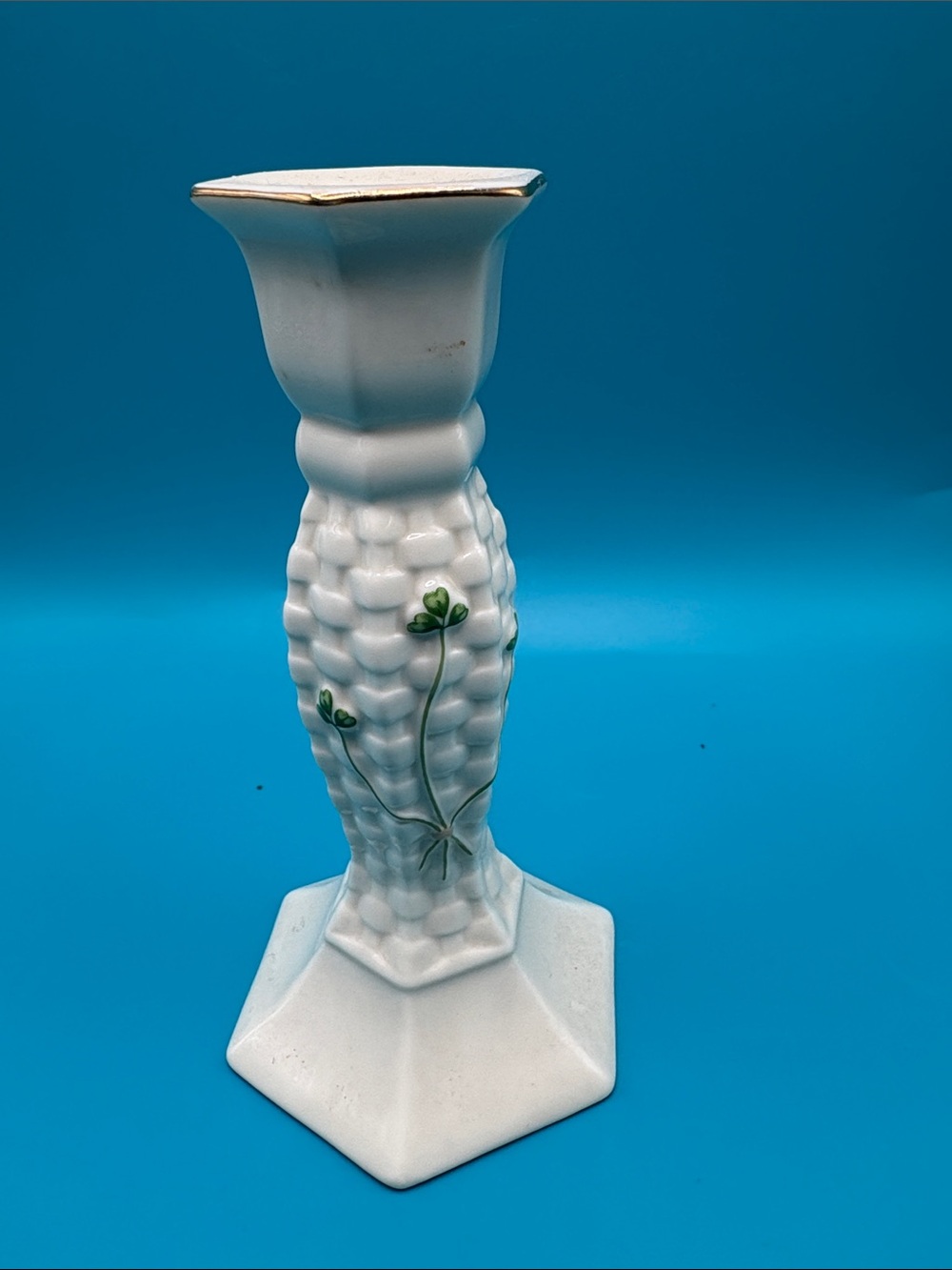 Lefton Vintage Candlestick Holder Shamrock Design
